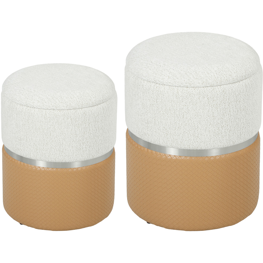 Portland Cream and Brown Round Ottoman Footstool Set of 2 Image 2