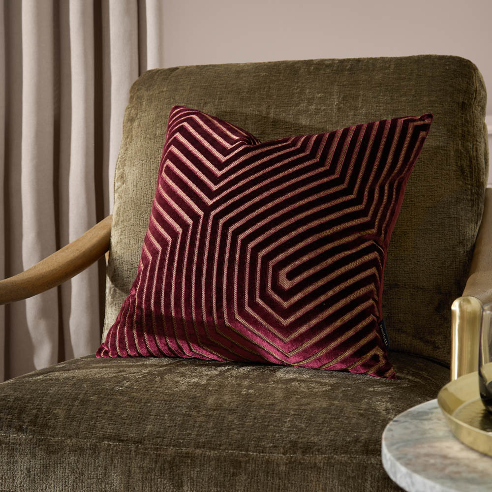 Paoletti Evoke Burgundy Cut Velvet Cushion 45 x 45cm Image 2