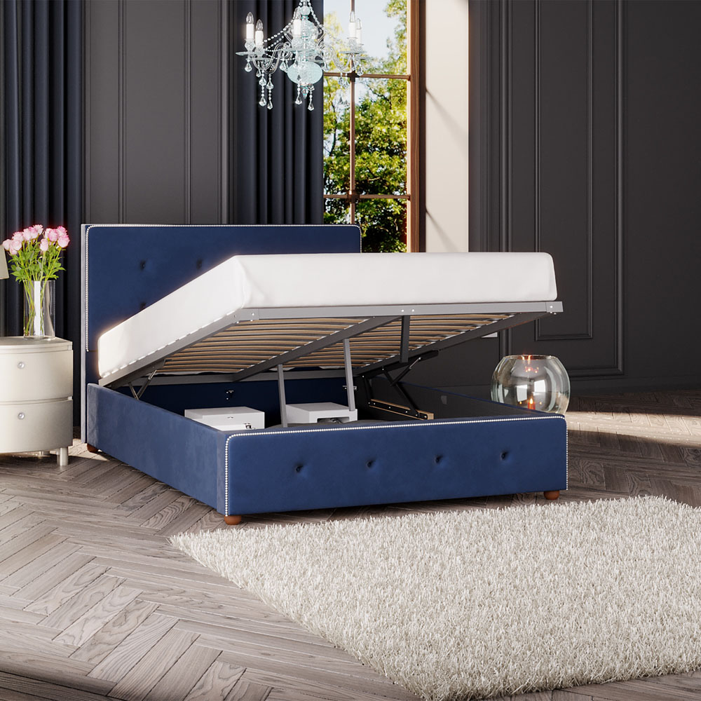 Laurence Llewelyn-Bowen Hesper Small Double Navy Plush Velvet Ottoman Bed Image 2