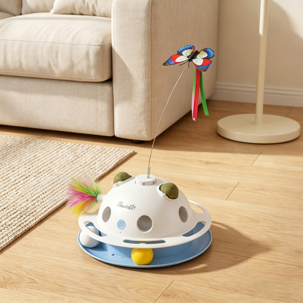 PawHut 4-in-1 Interactive Cat Toys with Butterfly and Catnip Ball Image 2