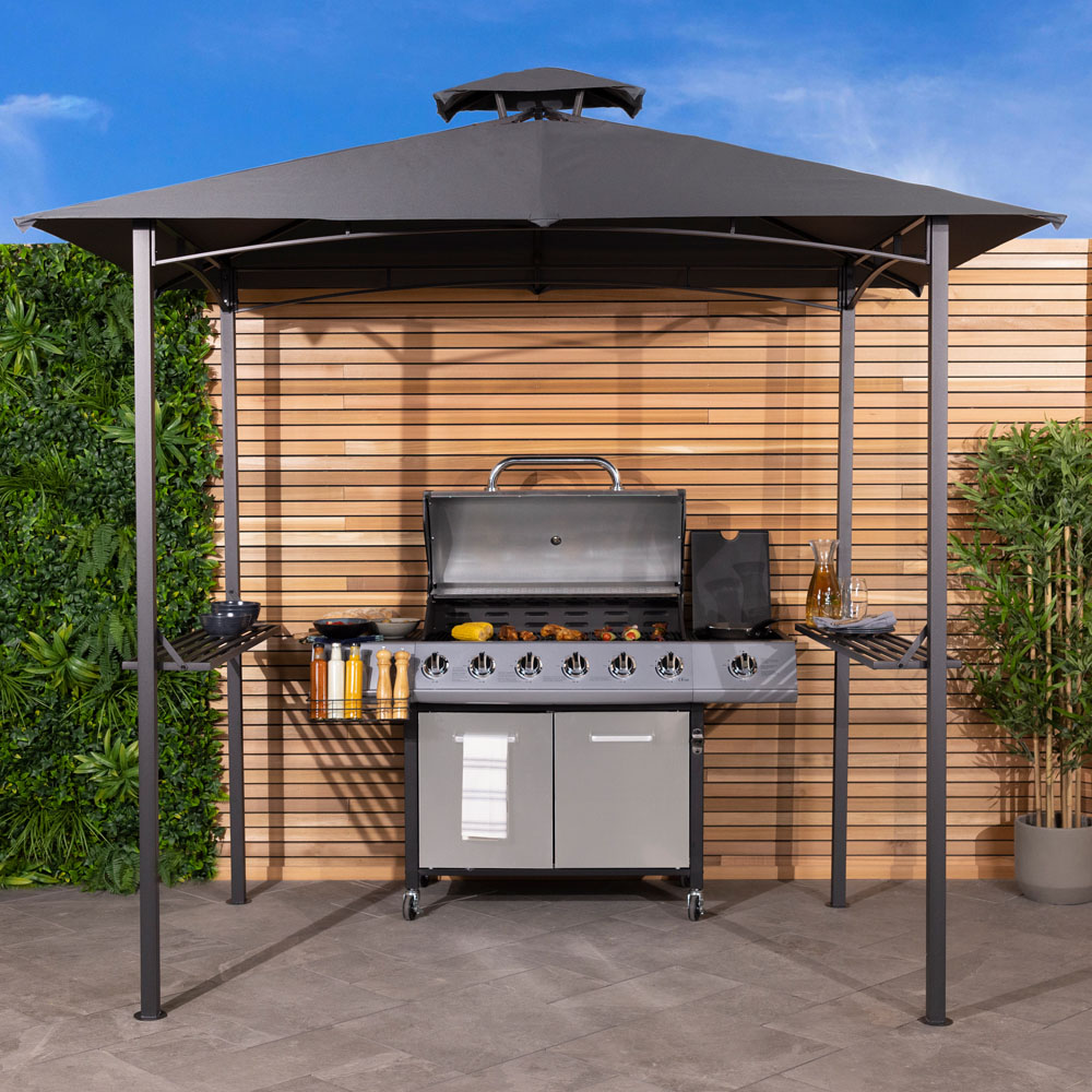 Charles Bentley 2.4 x 1.5m Grey Steel Gazebo Image 1