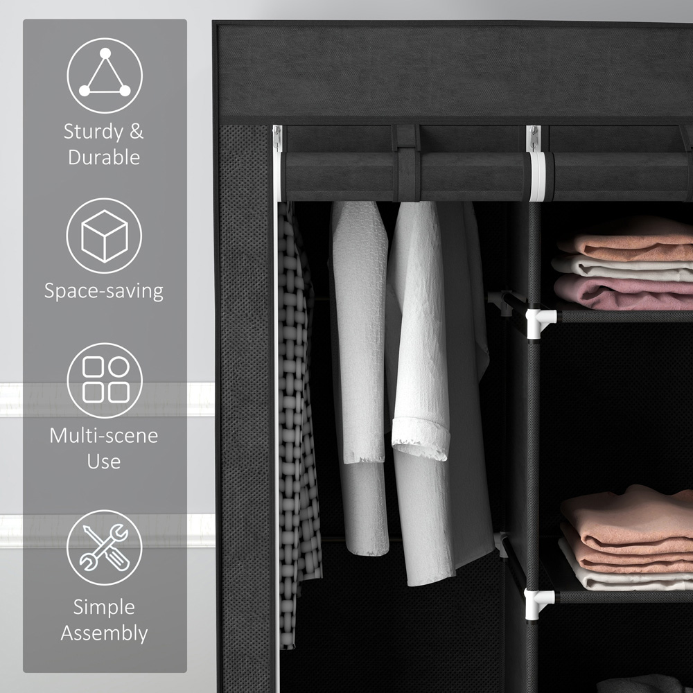 Portland 3 Fabric Drawer 5 Shelf Black Wardrobe Image 5