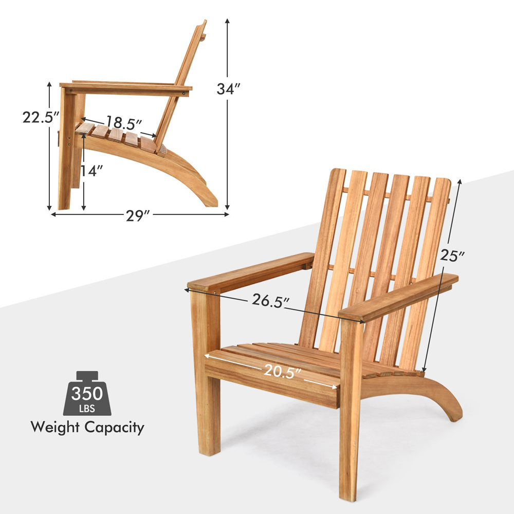 Costway Natural Acacia Wood Adirondack Garden Chair Image 9