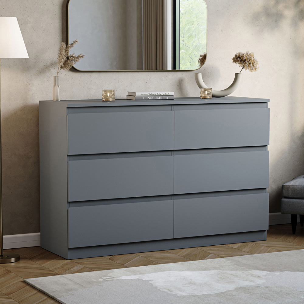 VIDA DESIGNS Denver 6 Drawer Grey Chest of Drawers Image 5