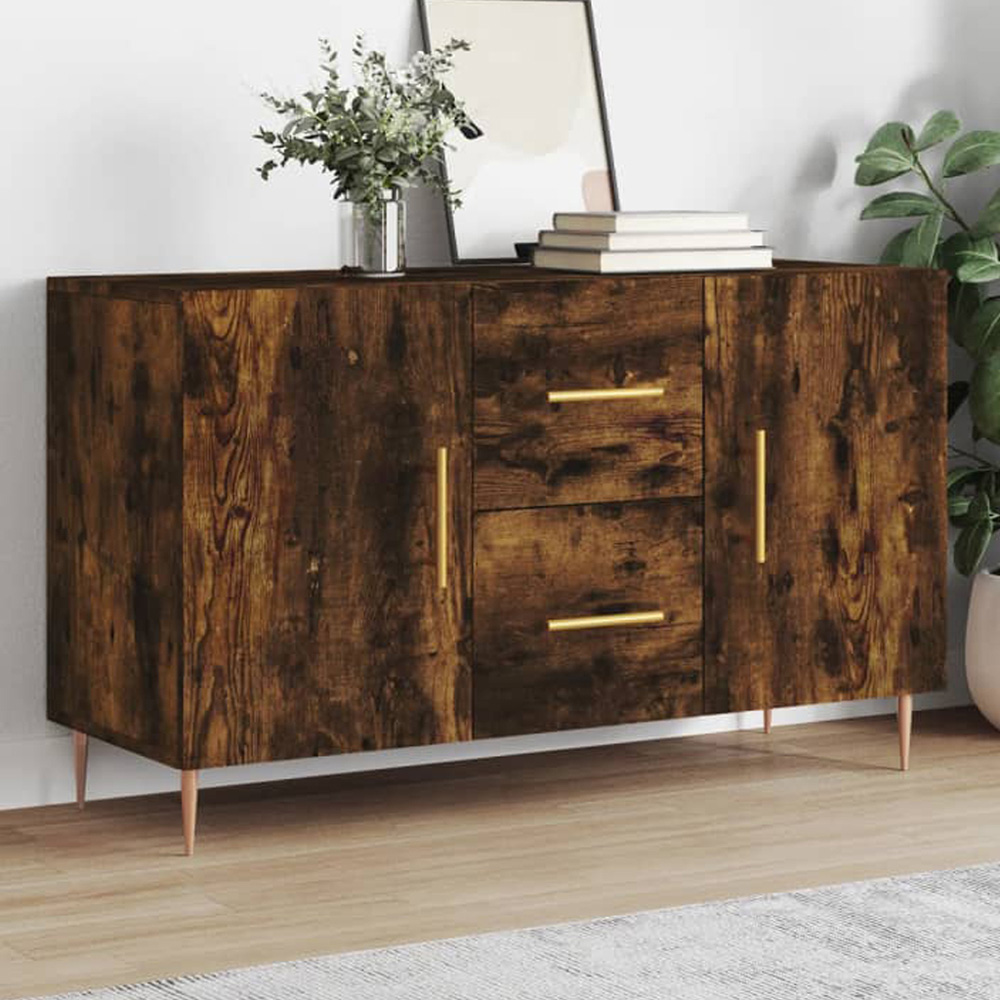 vidaXL 2 Door 2 Drawer Smoked Oak Sideboard Image 1