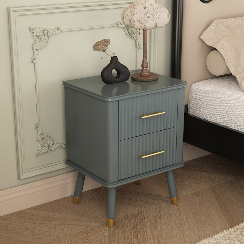 Cozzano 2 Drawer Grey Bedside Table Image 7