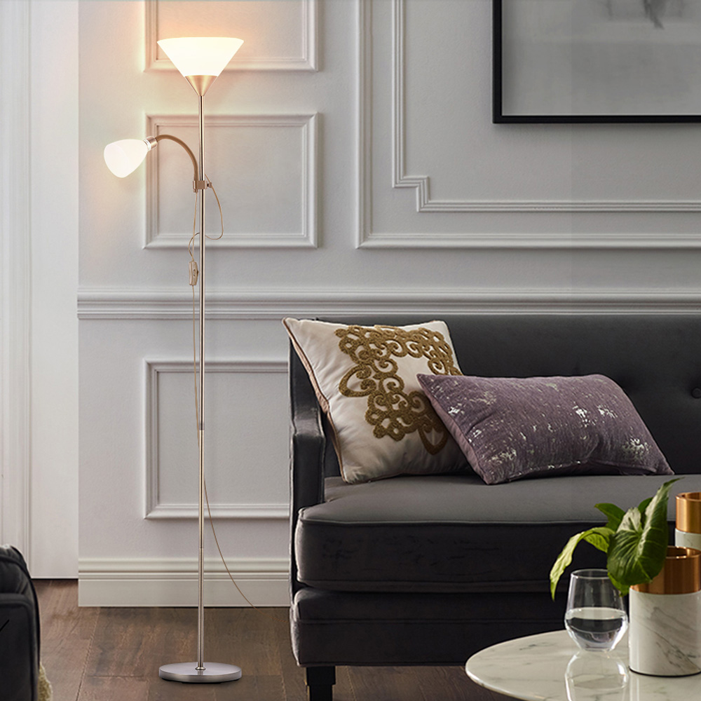 Living and Home 2 Head Tall Floor Lamp with Button Switch-Bronze Image 3