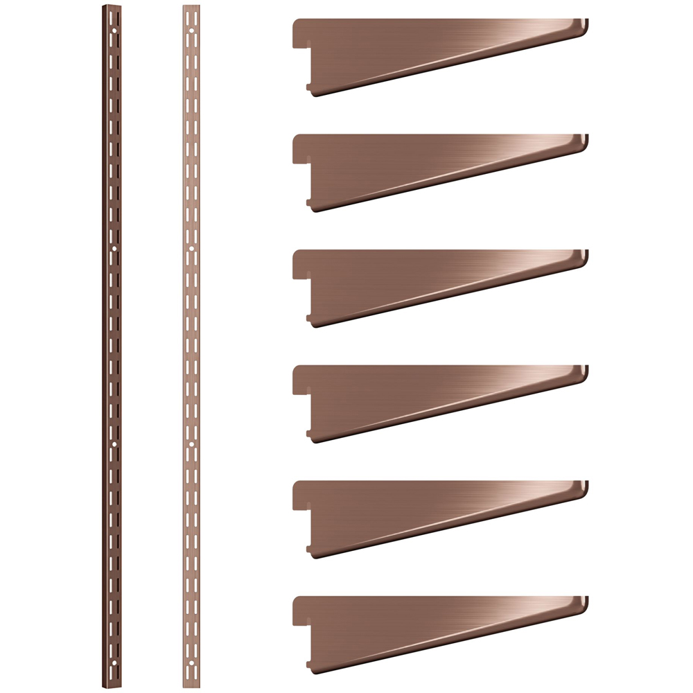 Rothley Antique Copper Twin Slot Shelving Kit 8.5 inch Brackets and 78 inch Uprights Image 1