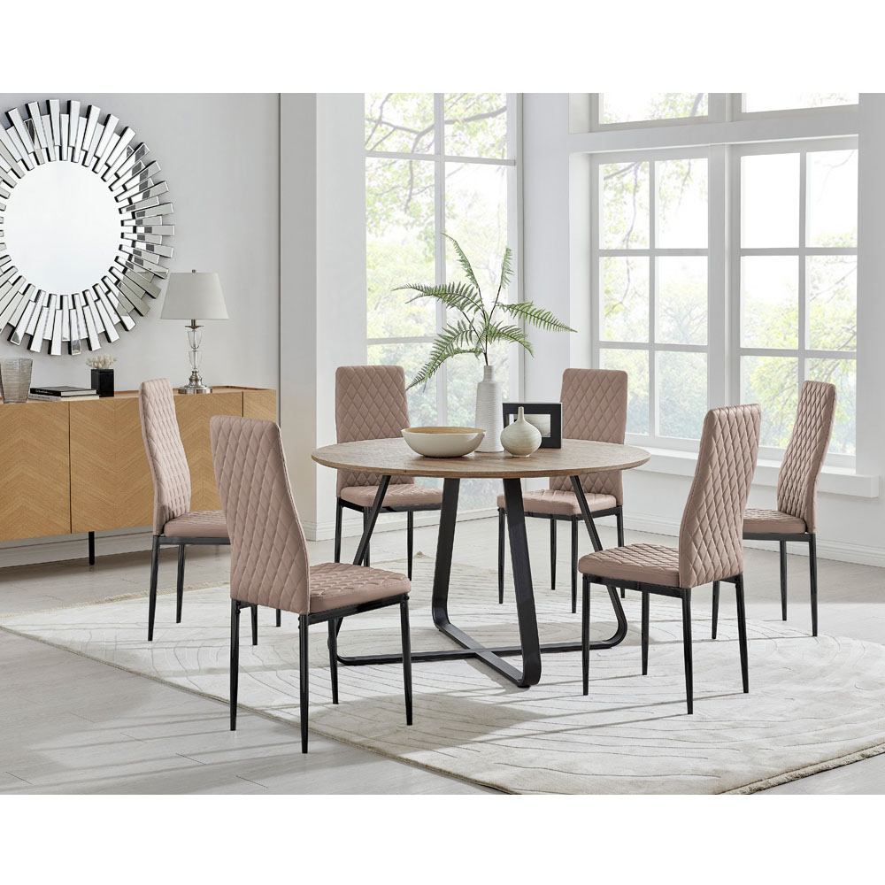 Furniturebox Fira Valera Wood Effect 6 Seater Round Dining Set Brown Cappuccino and Black Image 8