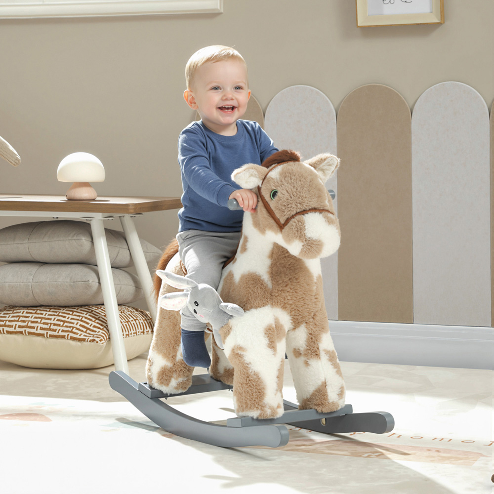 Tommy Toys AIYAPLAY Kids Brown Ride On Rocking Horse with Interactive Sounds and Rabbit Doll Image 2