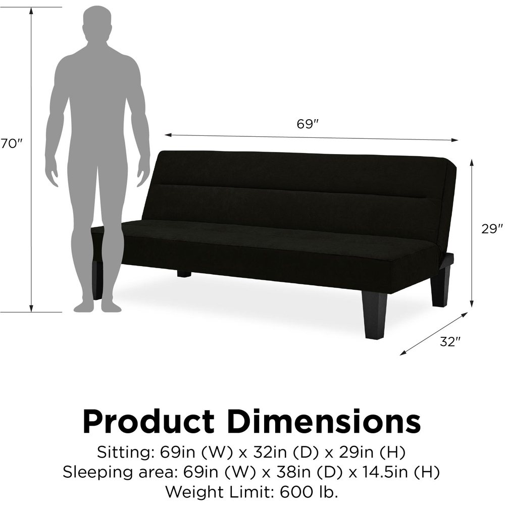 Dorel Kebo 3 Seater Black Velvet Futon Sofa Bed Image 9
