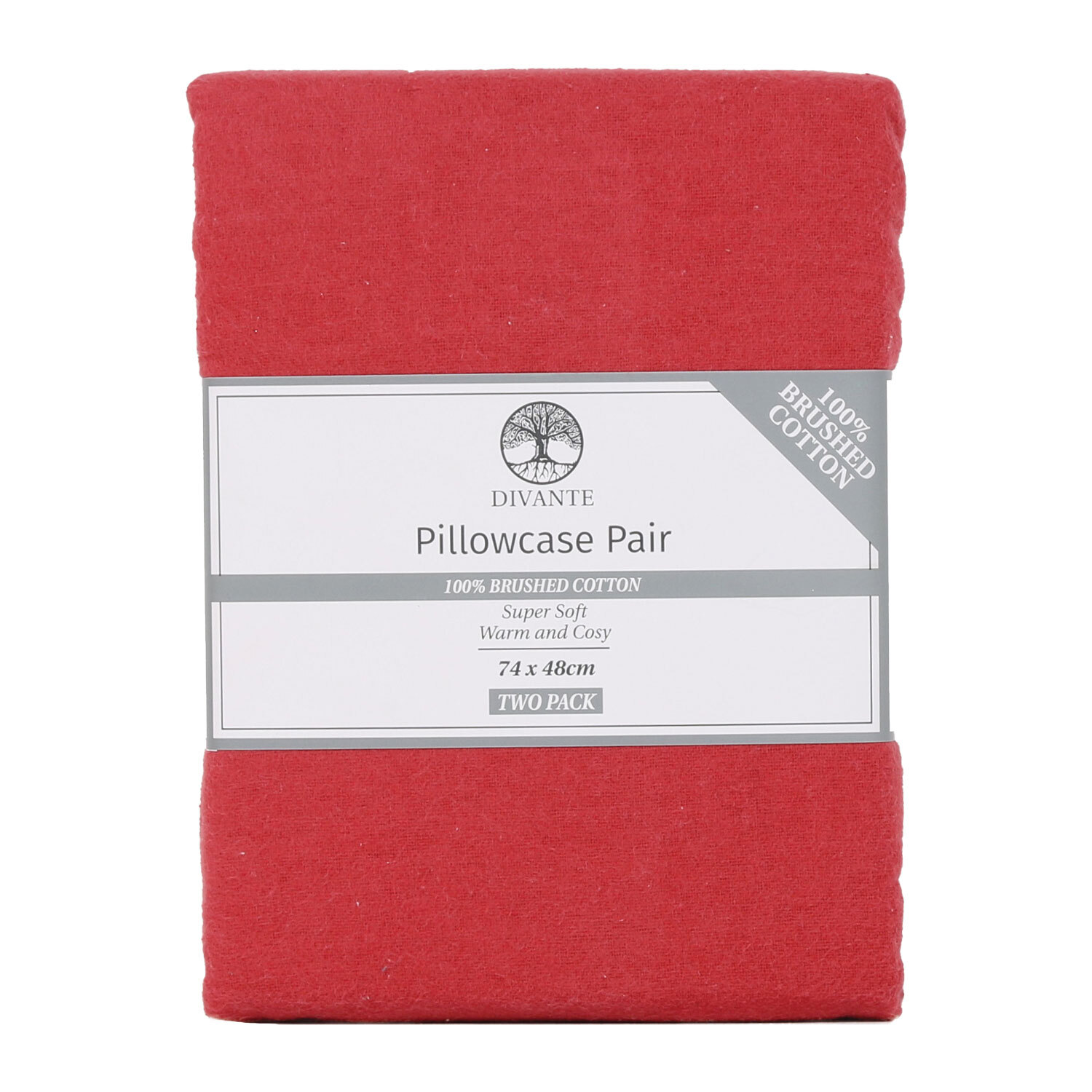 Divante Red Brushed Cotton Pillowcase 2 Pack Image
