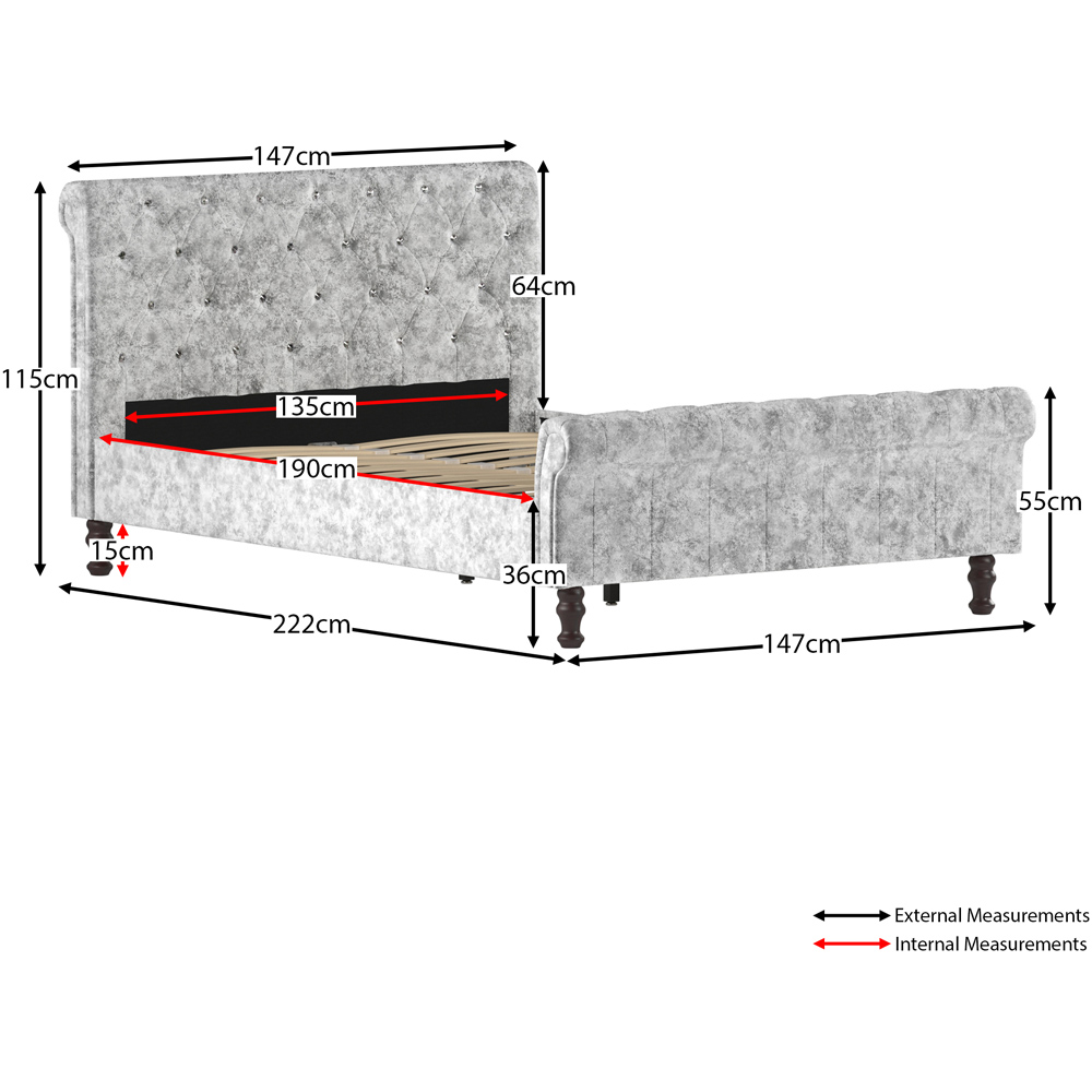VIDA DESIGNS Double Violetta Silver Crushed Velvet Bed Frame Image 9