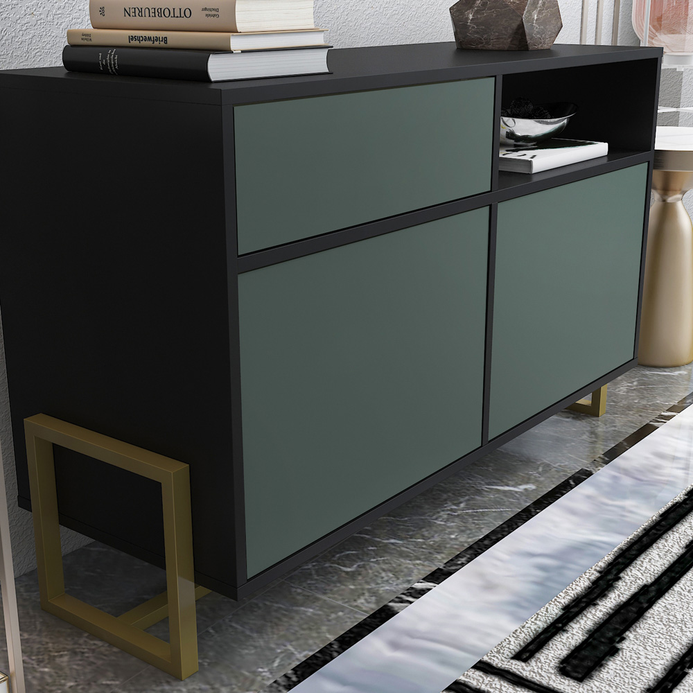 Decorotika Utopie 3 Door Singe Shelf Black and Green Modern Storage Cabinet Image 4