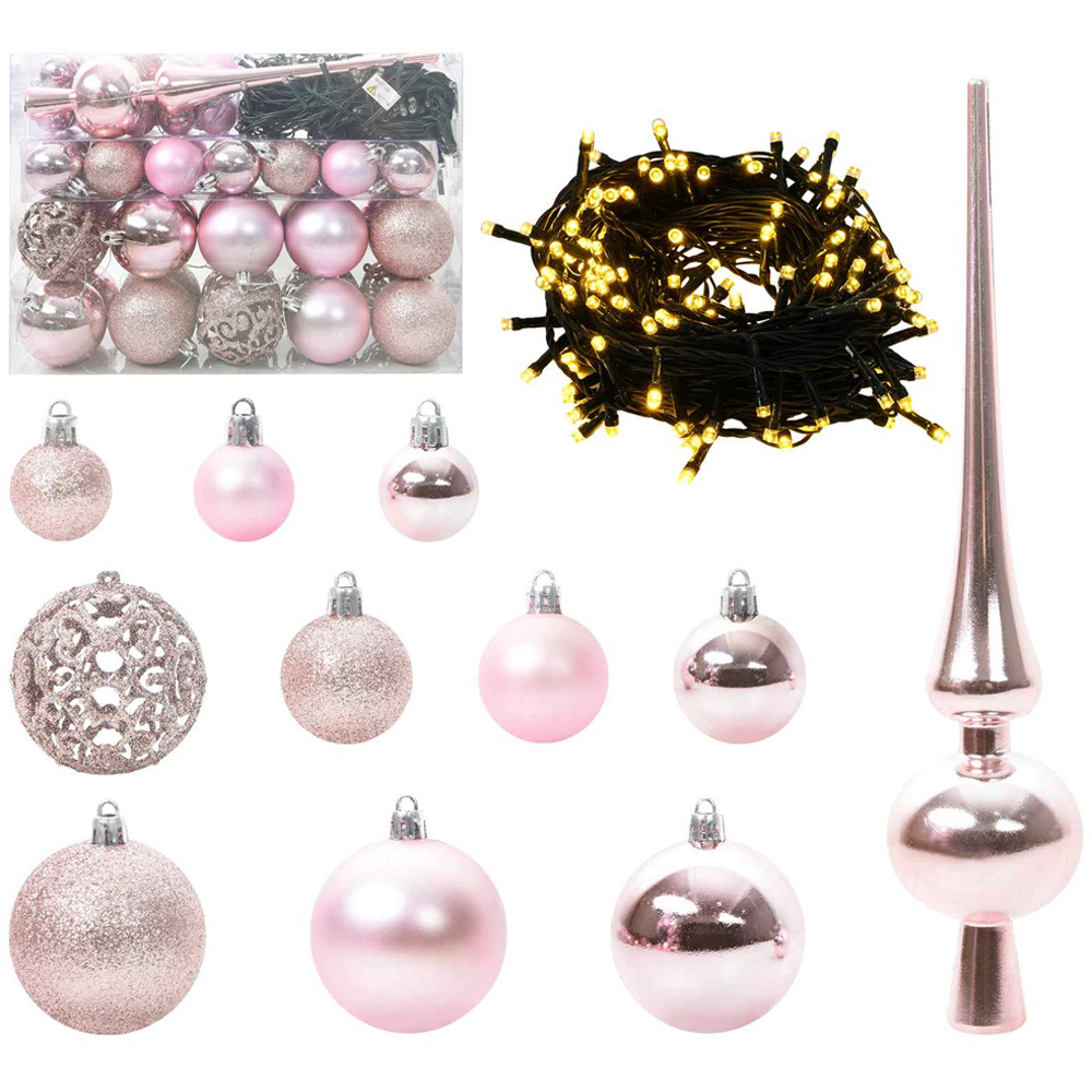 vidaXL Pre-Lit Warm White LED and Pink Baubles White Artificial Christmas Tree with Stand 5ft Image 6