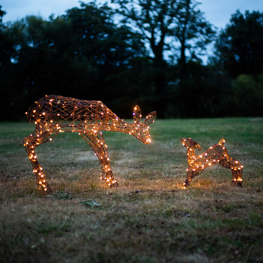 The Christmas Centre 250 LED Brown Wicker Light-Up Mother and Baby Reindeer Set 3.2ft Image 9