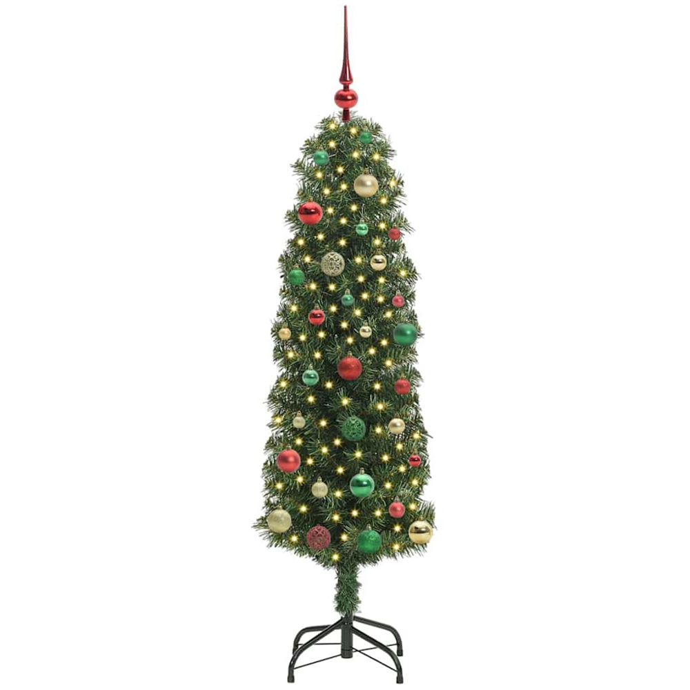 vidaXL Green Artificial Christmas Tree with Pinecones LEDs Multicolour Decoration Ornaments 5ft Image 1