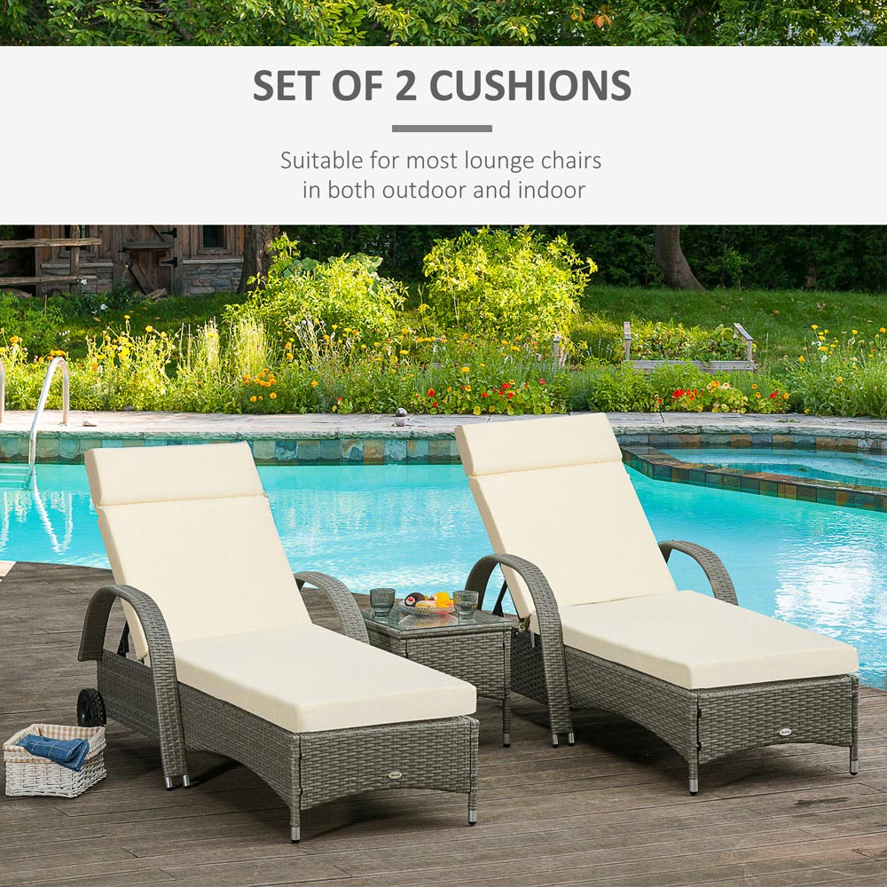 Outsunny Cream White Sun Lounger Cushion 196 x 55cm 2 Pack Image 4