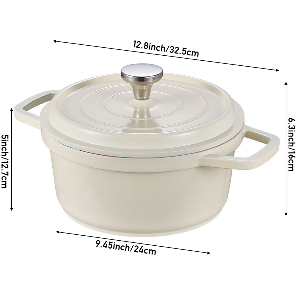 Living and Home 4.75L White Non-Stick Cast Aluminium Enamelled Cooking Pot with Lid Image 8