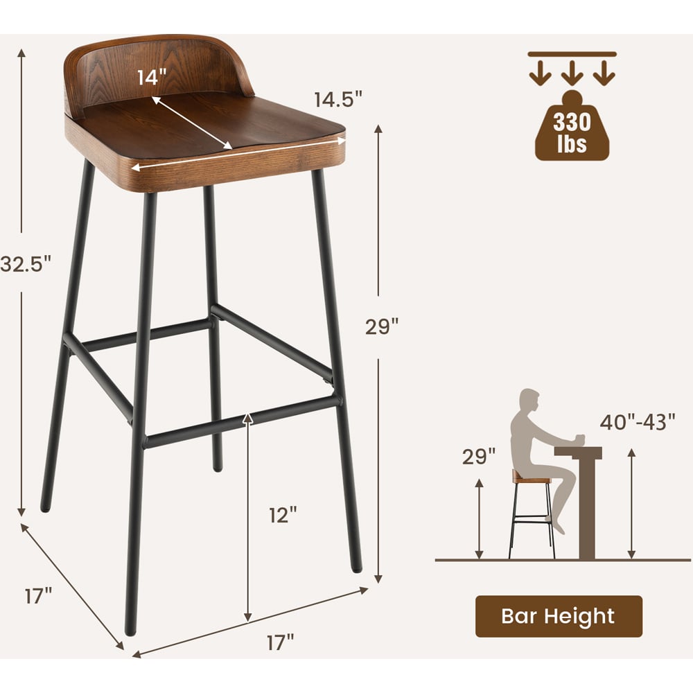 Costway Brown Bar Stool Set of 2 Image 7