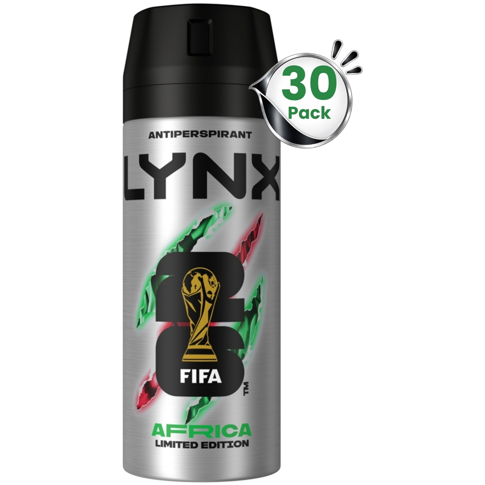 Lynx Africa 72H Sweat Protection Anti-Perspirant Aerosol Deodorant Spray 150ml 30 Pack Image 1