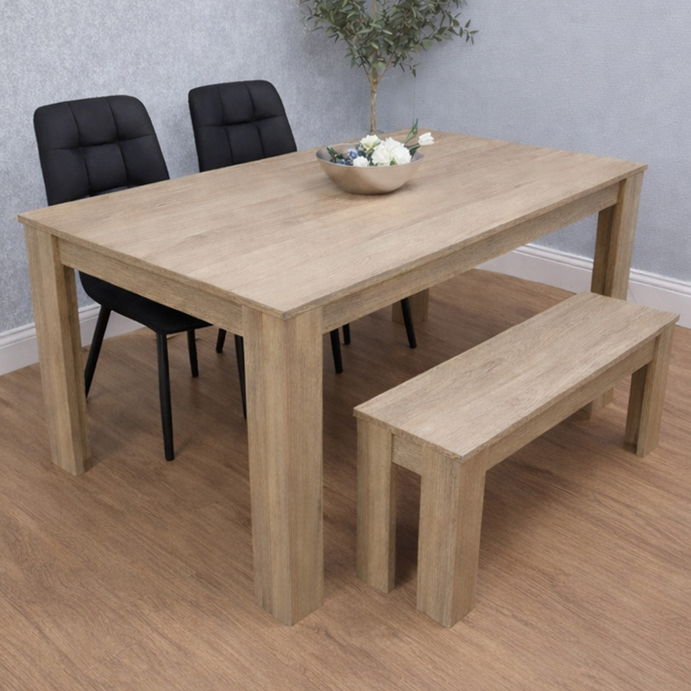 Kosy Koala 4 Seater Velvet Dining Bench Set Oak Effect and Black Image 1
