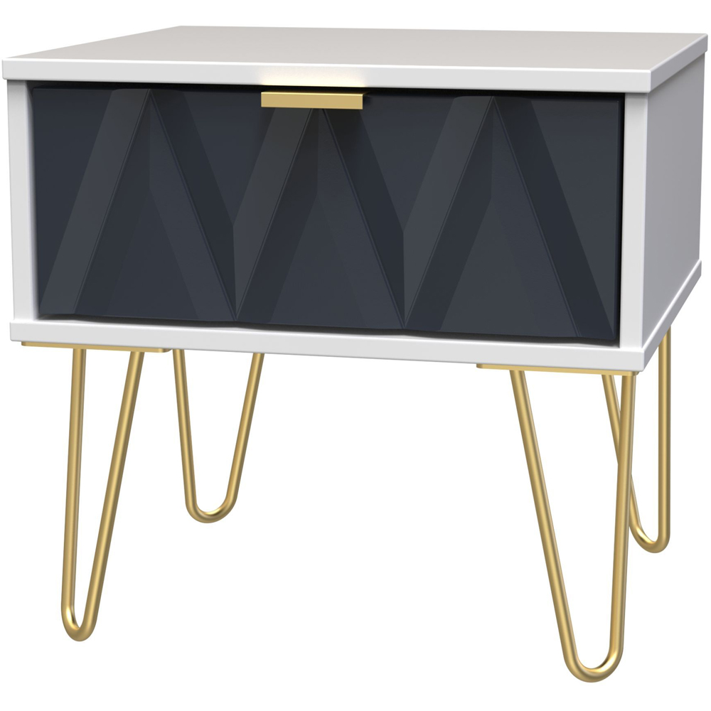 Crowndale Diamond Single Drawer Indigo Matt and White Side Table Ready Assembled Image 3