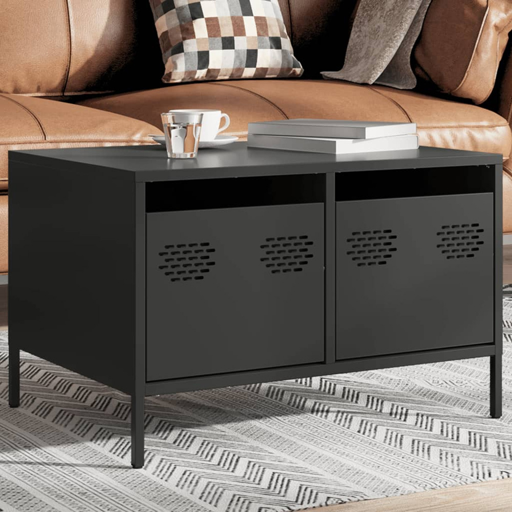 vidaXL 2 Drawer Black Steel Industrial Style TV Cabinet Image 7