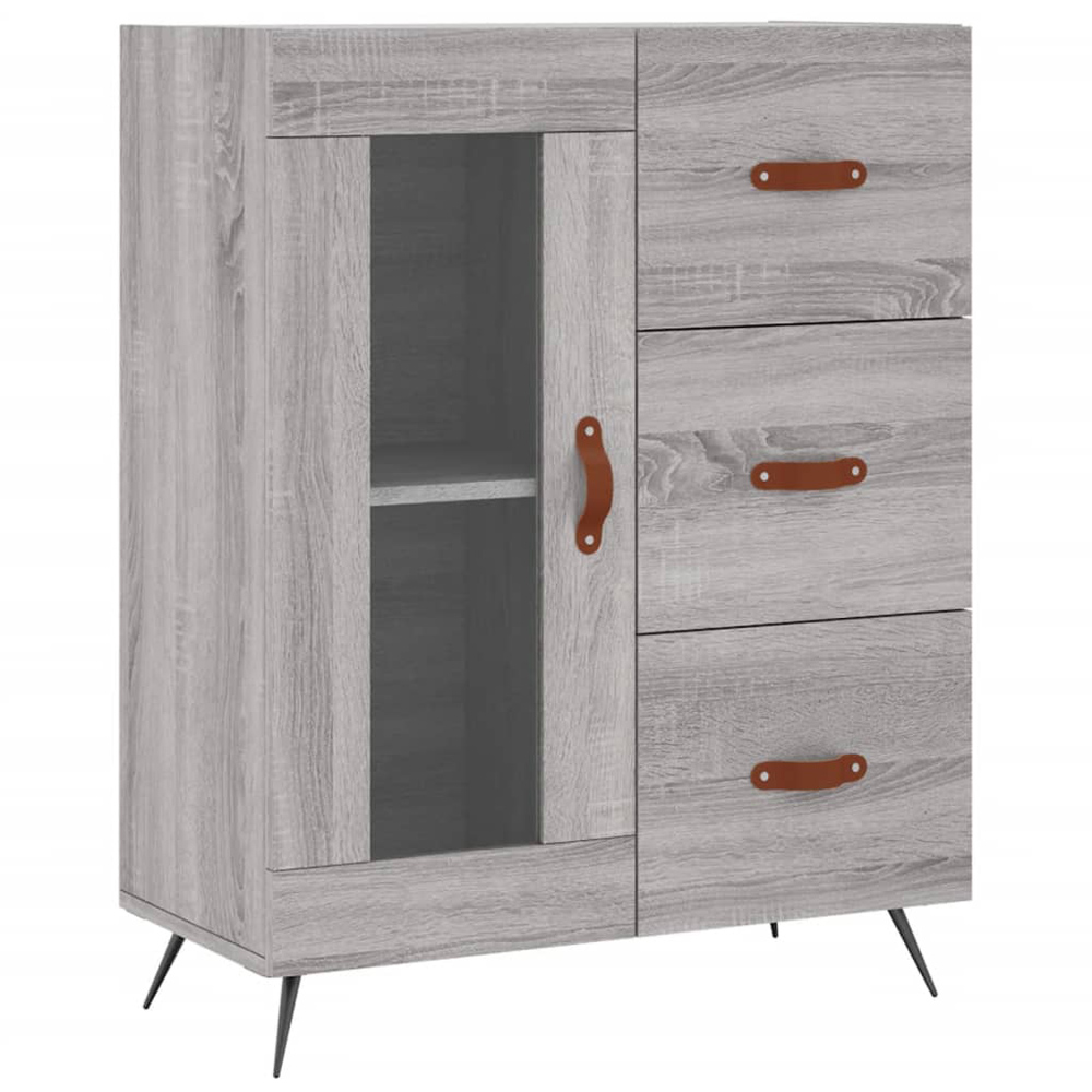 vidaXL 3 Wood and Glass 3 Drawer Grey Sonoma Highboard Image 4