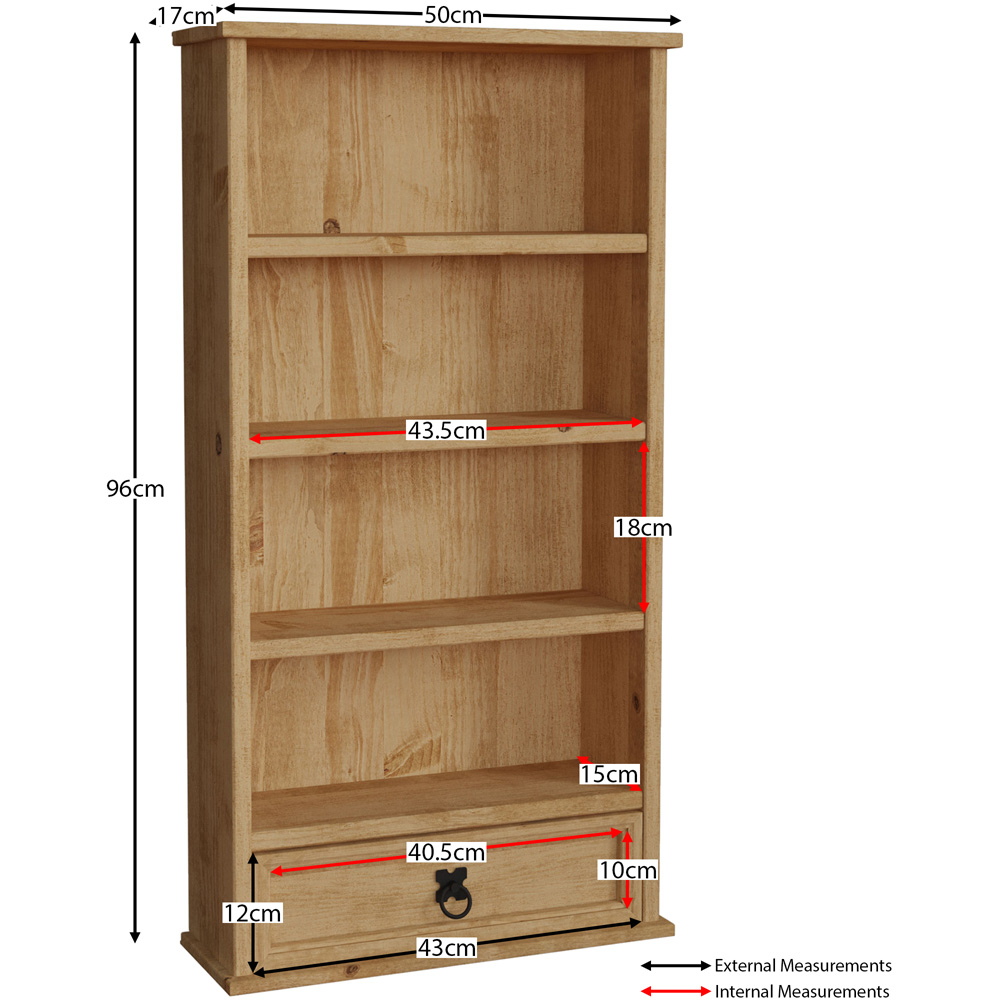 Vida Designs Corona Single Drawer 4 Shelf Pine Bookshelf Image 7