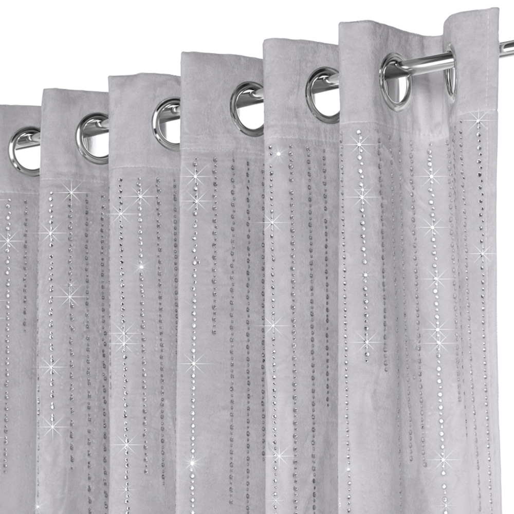 Alan Symonds Silver Cascading Diamante Studs Velvet Blackout Ring Top Eyelet Curtains 229 x 183cm Image 2