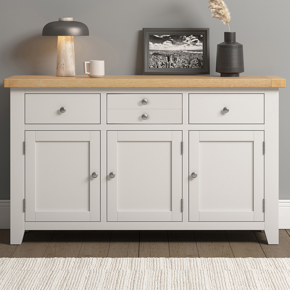 Seconique Windsor 3 Door 3 Drawer Ivory and Oak Sideboard Image 1