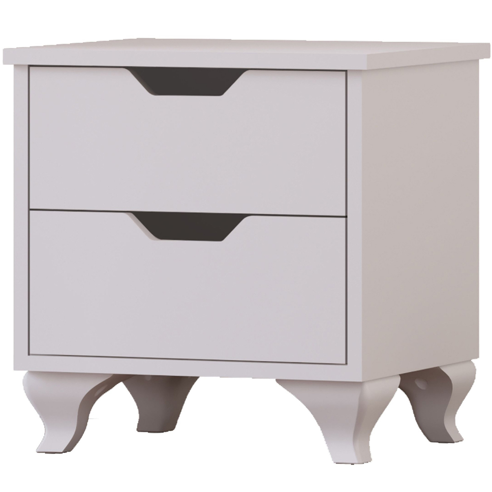 Evu Bergen 2 Drawer White Bedside Table Image 2