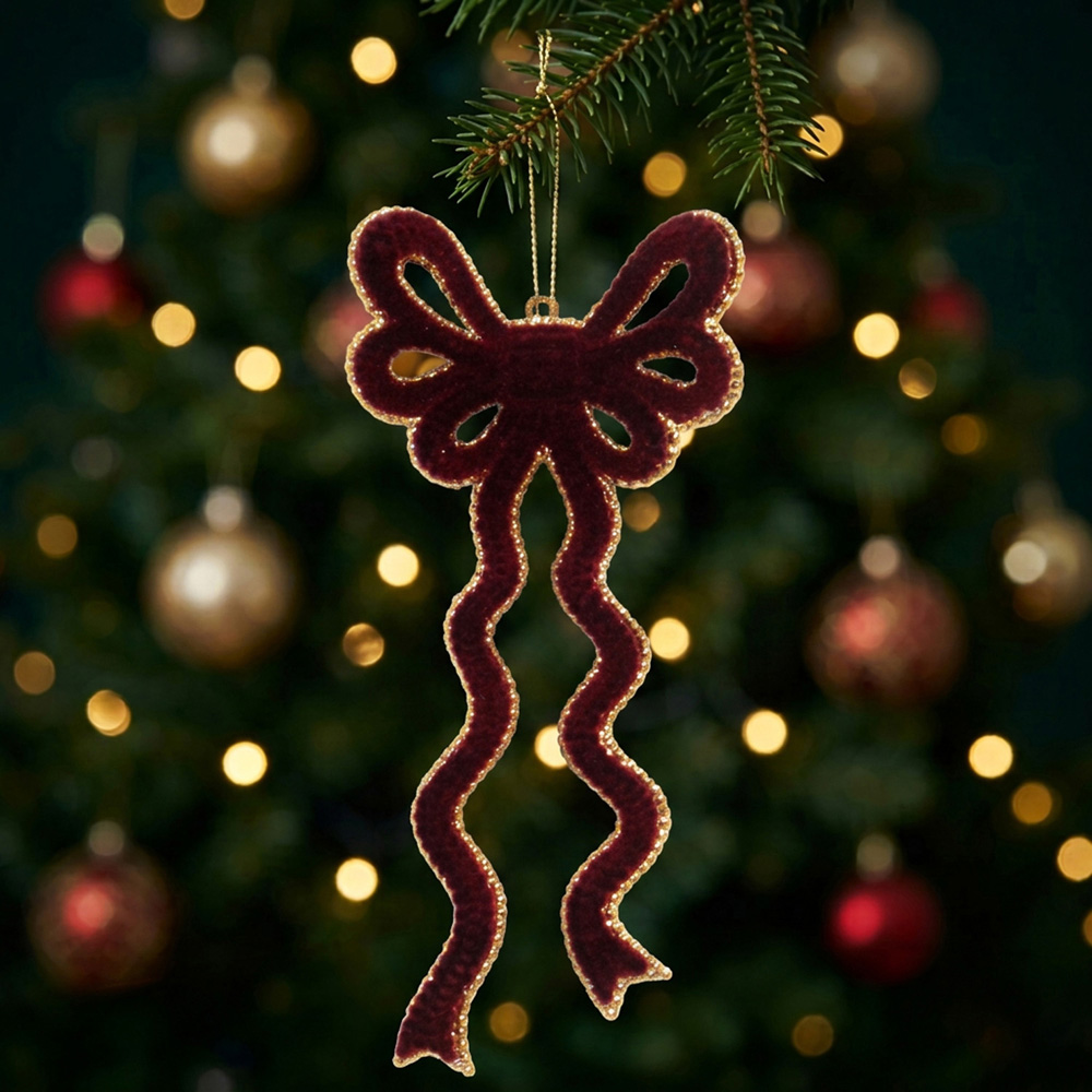 Burgundy and Gold Hanging Bow Decoration Image 2