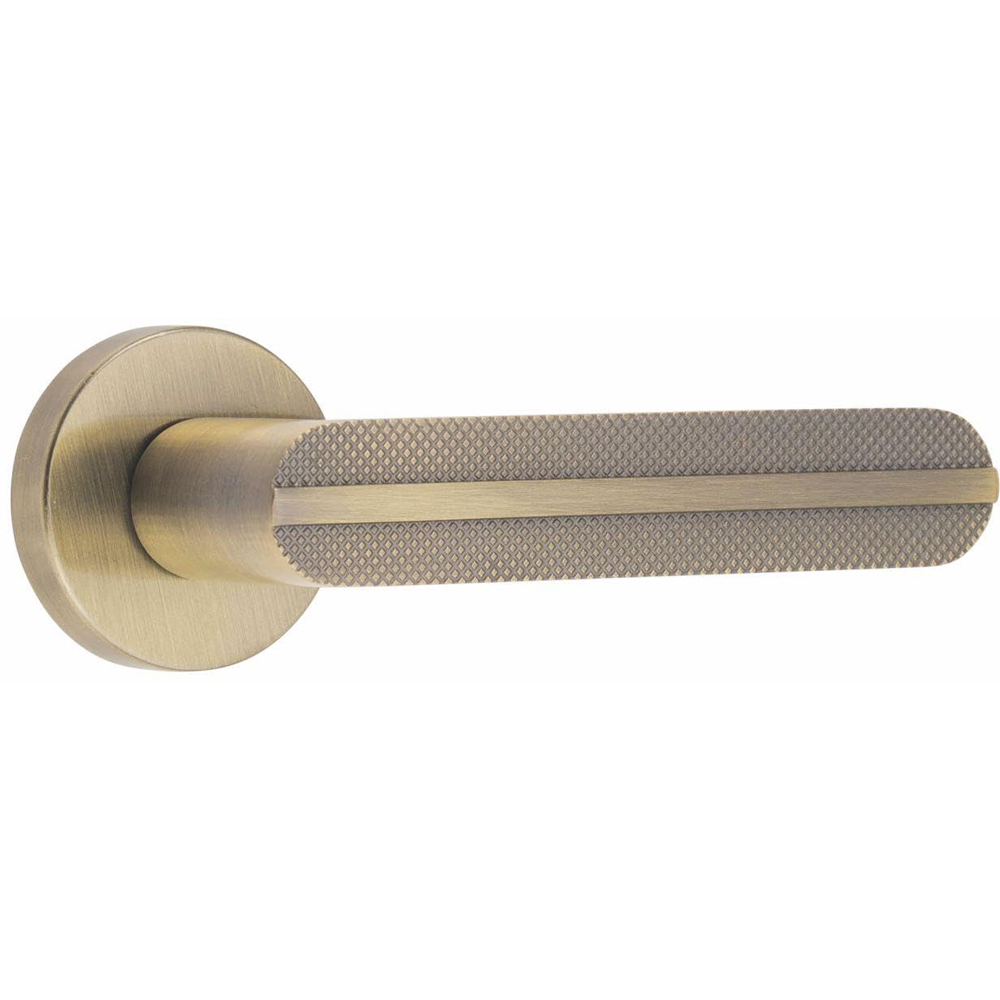 Golden Grace Antique Brass Modern Lima Knurled Premium Door Handle Set Image 3