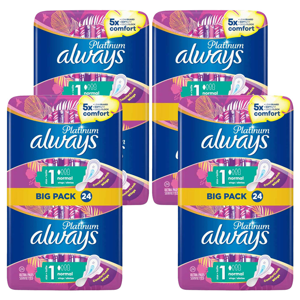 Always Platinum Normal Panty Liners with Wings 24 Pack Size 1 Case of 4
