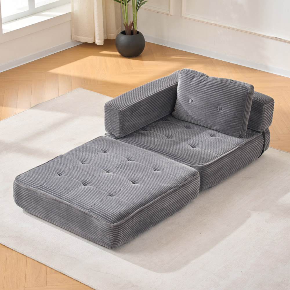 Living and Home Single Seater Grey Foldable Corduroy Upholstered Sofa Bed Image 7