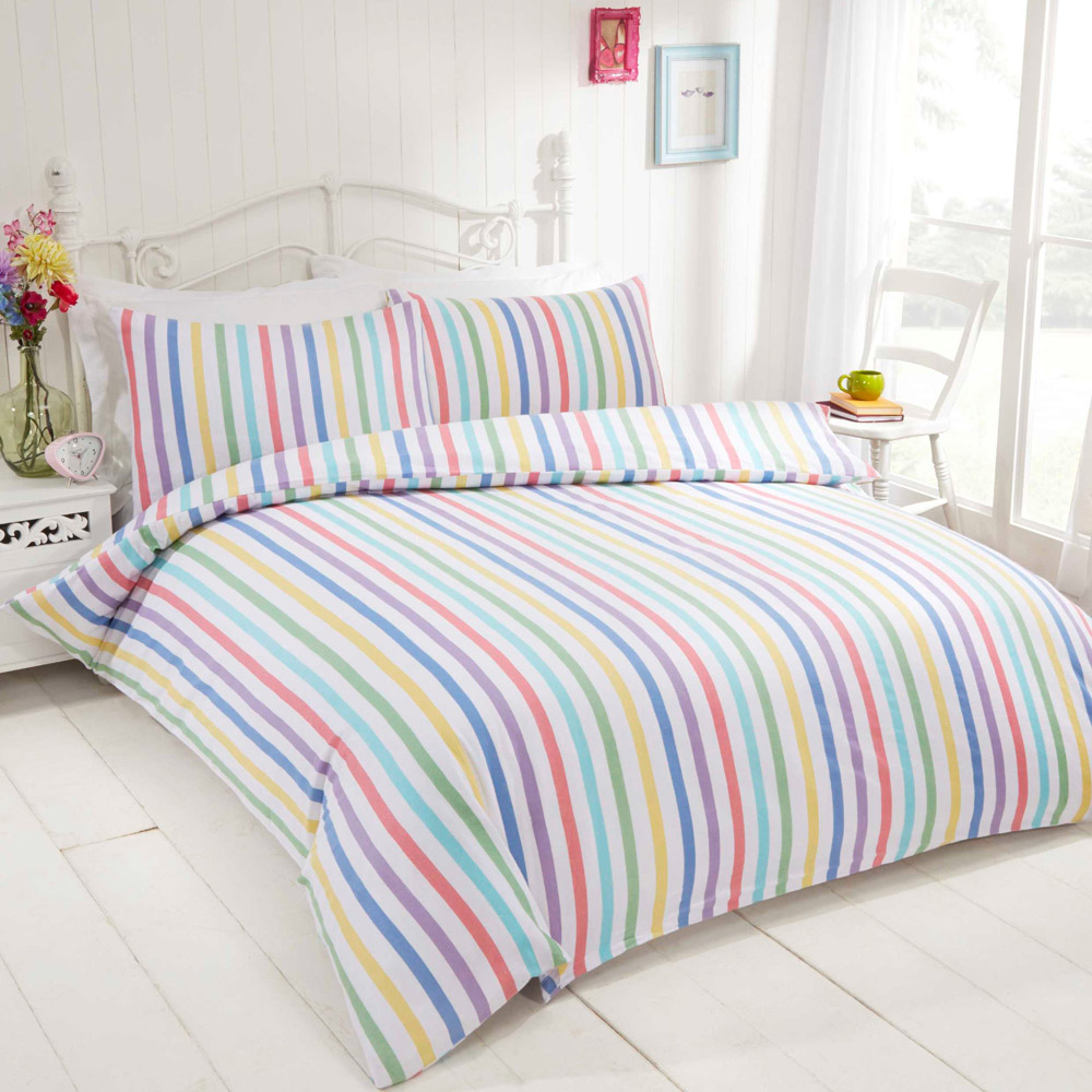 Rapport Home Candy Stripe King Size Multicolour Brushed Cotton Duvet Set Image 1