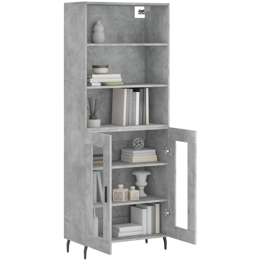 vidaXL 2 Glass Door 3 Shelf Concrete Grey Tall Highboard Image 3