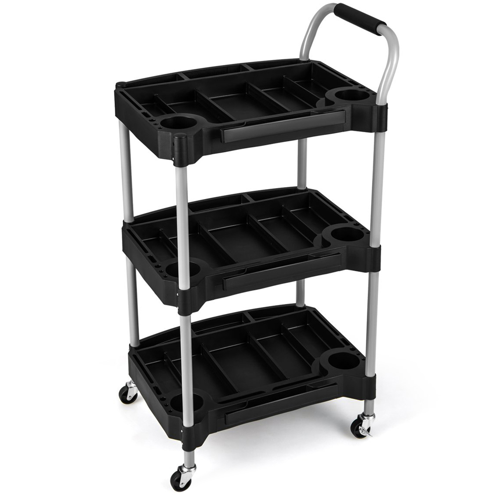 Costway 3 Shelf Black Utility Cart Image 1