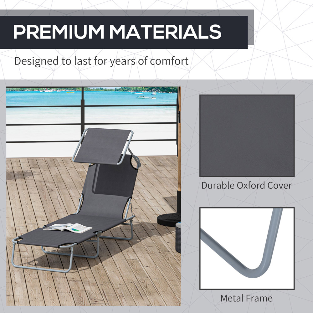Outsunny Grey Foldable Sun Lounger with Sunshade Awning Image 5