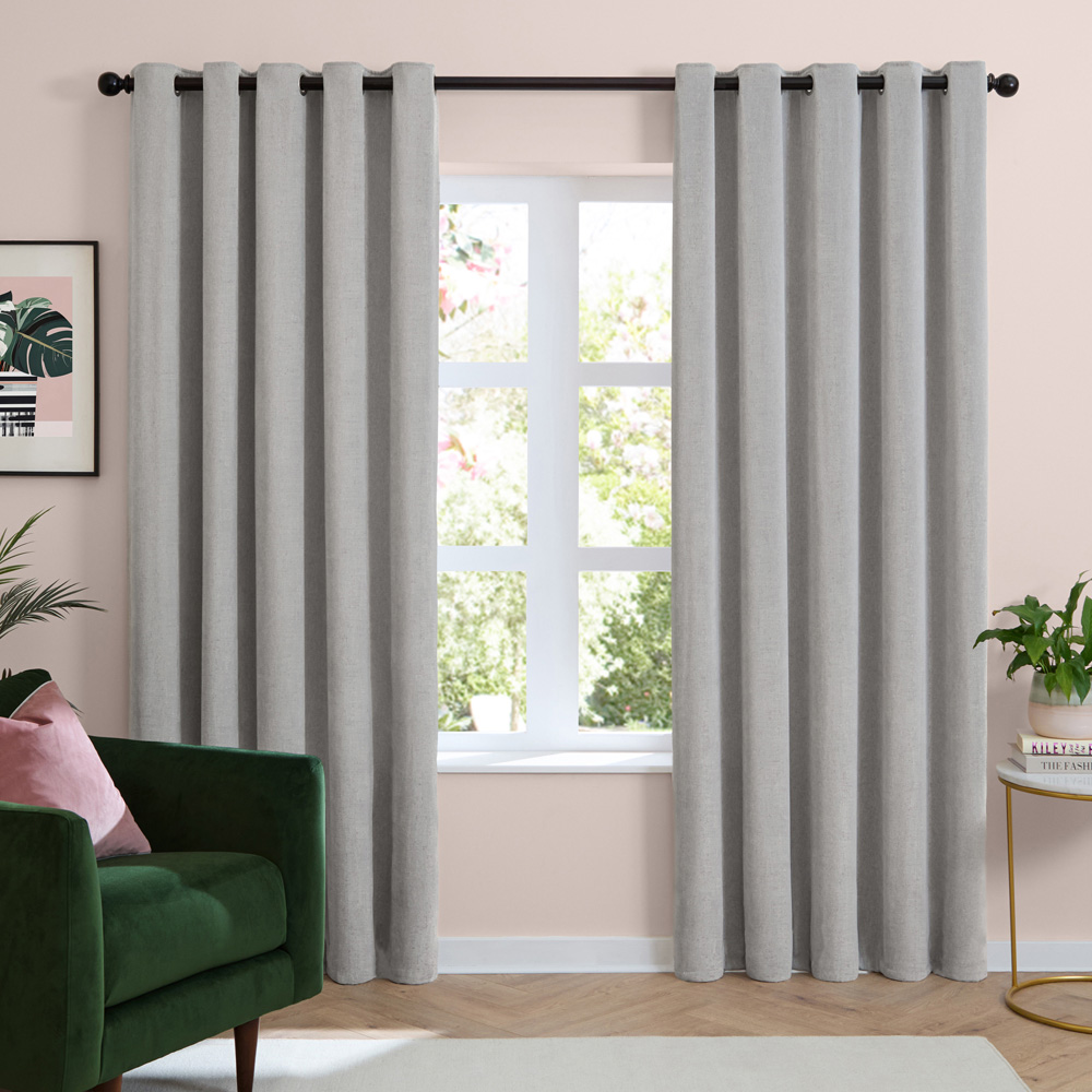 Furn Silver Soft Chenille Blackout Eyelet Curtains 229 x 137cm Image 1