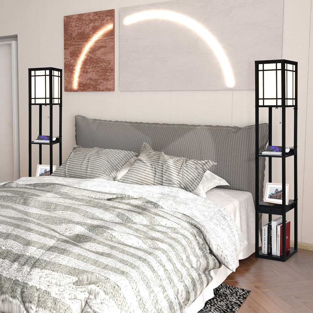 Costway Single Drawer 3 Shelf Tall Storage Floor Lamp with 2 USB Charging Port Image 4