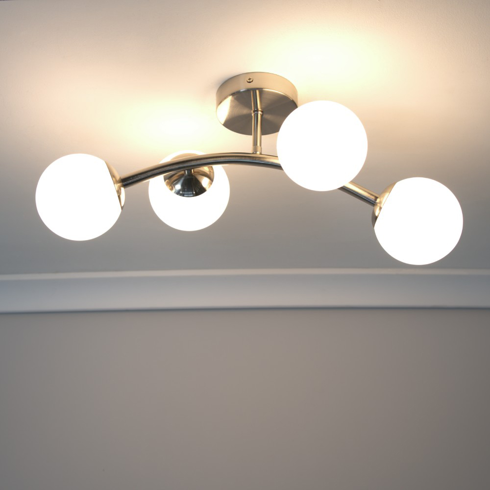 ValueLights Jas Silver 4 Way Opal White Frosted Glass Globe Shade LED Ceiling Light Image 2