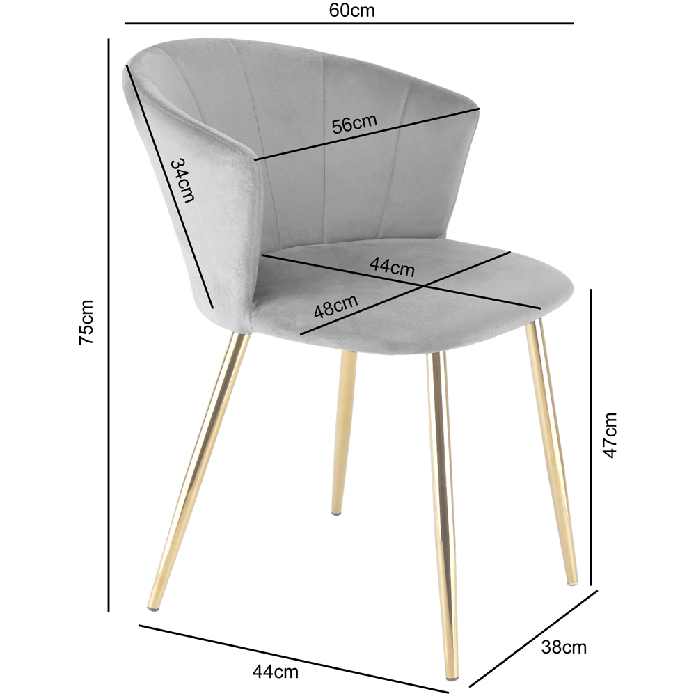 Ella Dining Accent Chair Velvet Upholstery - Grey (Gold Legs) Image 8