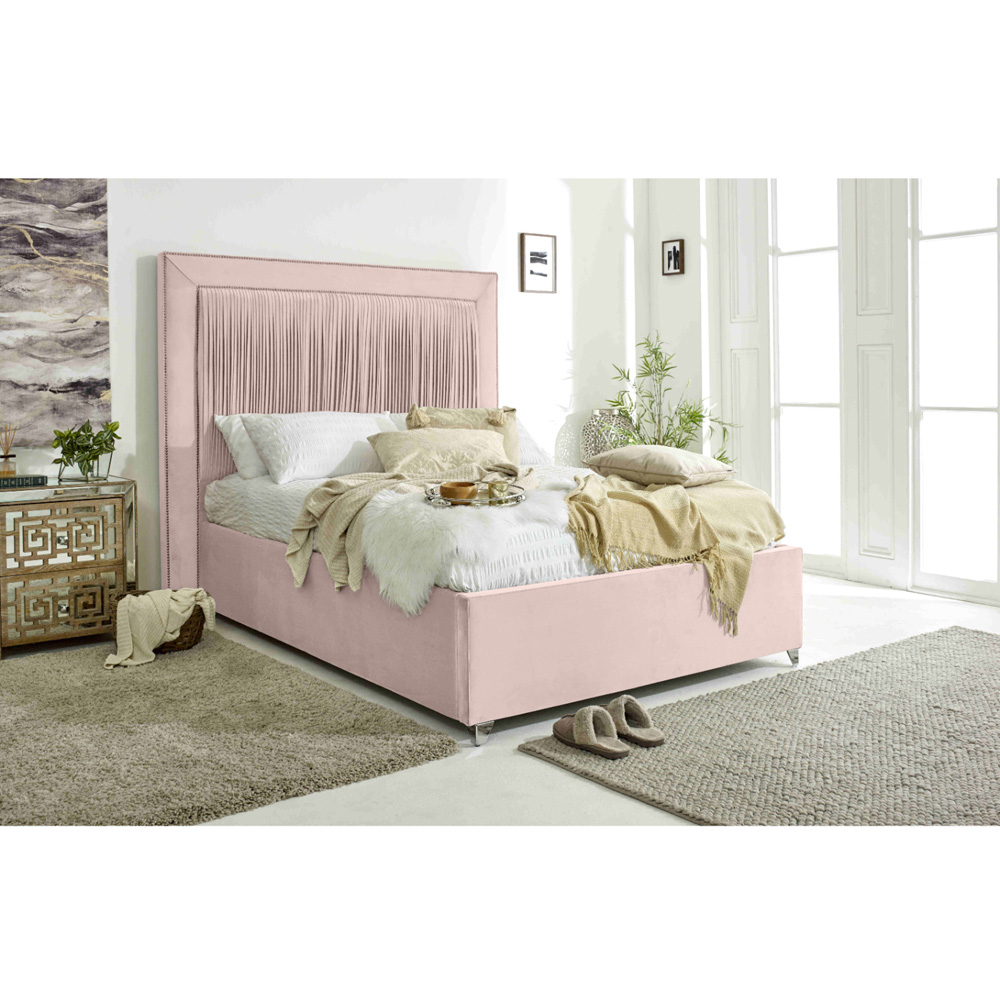 Eleganza Alexandra Super King Size Pink Plush Velvet Bed Frame with Pleated Headboard Image 6