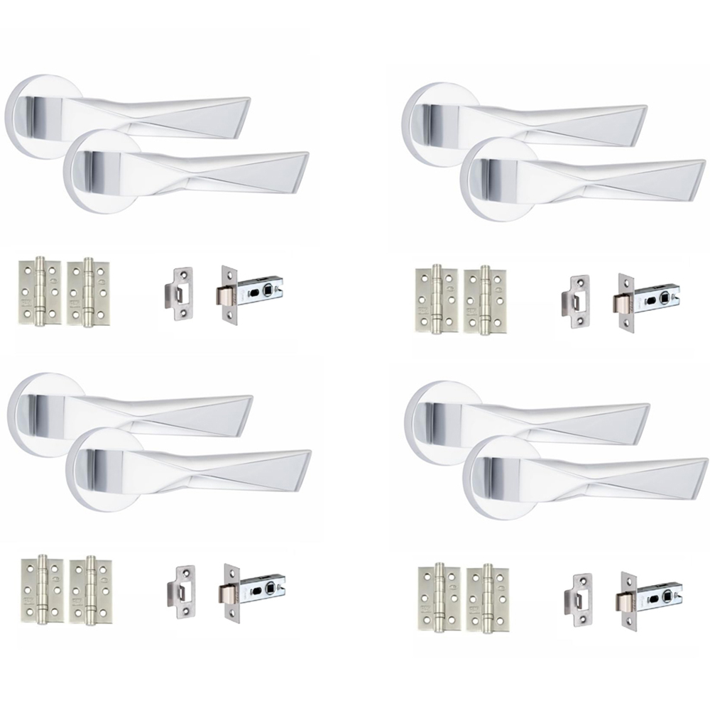 Golden Grace Modern Aura Polished Chrome Door Handles Set 4 Pack Image 1