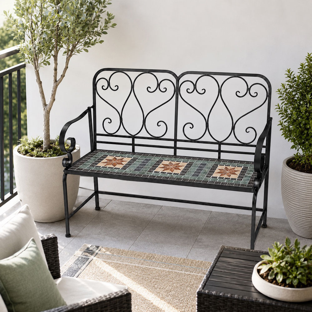 Shatchi Marrakech Mosaic 2 Seater Garden Bench Image 4