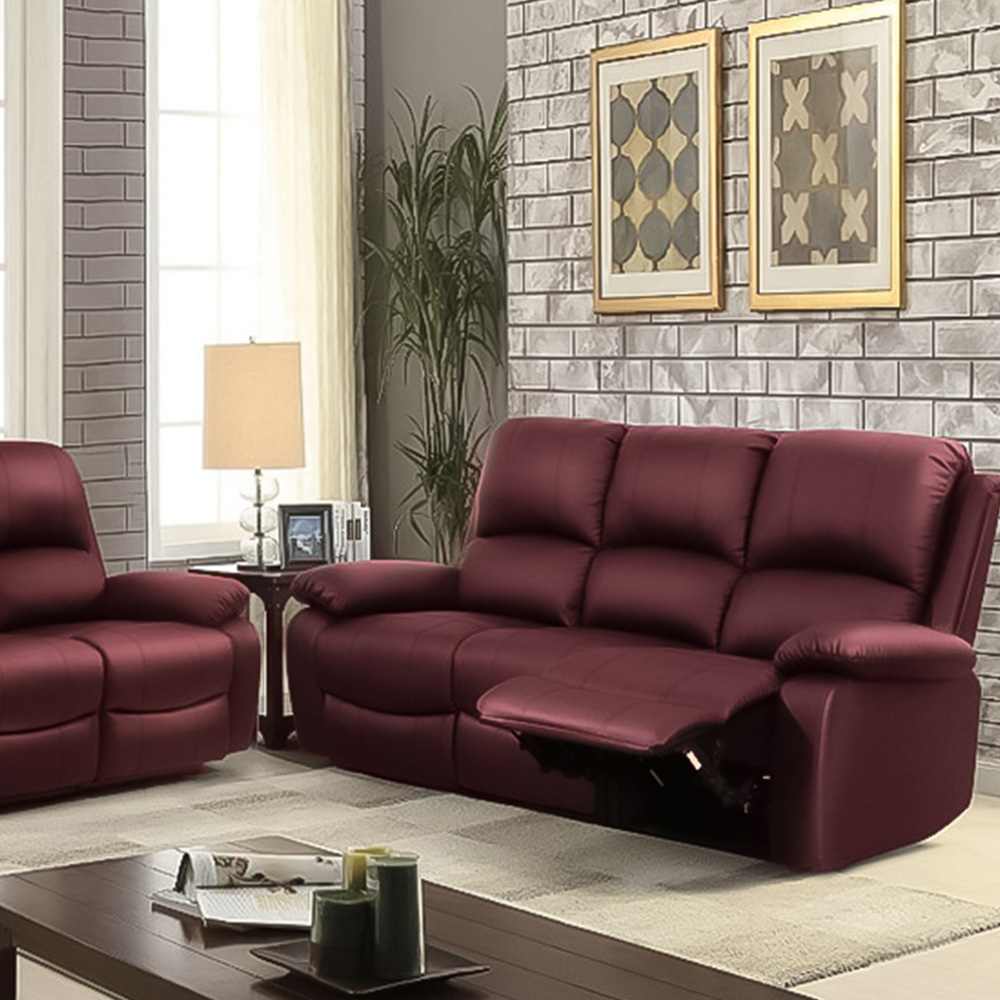 Brooklyn 6 Seater Red Bonded Leather Manual Recliner Sofa Set Image 3