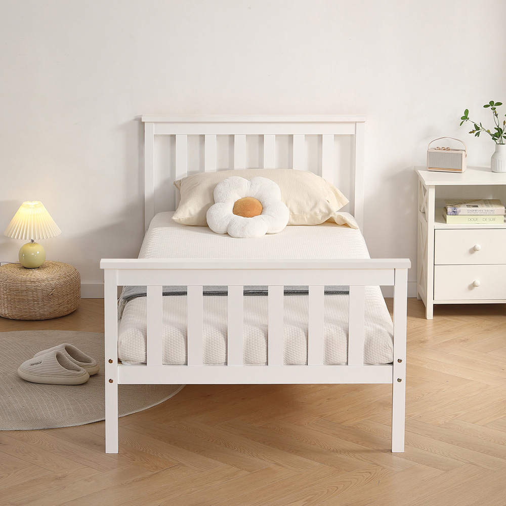 Brooklyn Single White Wooden Bed Frame Image 5
